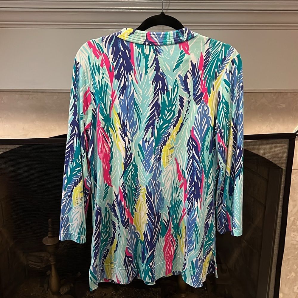 Lilly Putlizer Jersey Tunic Rainbow Feathers Small Colorful Casual Comfy Preppy - Picture 4 of 6